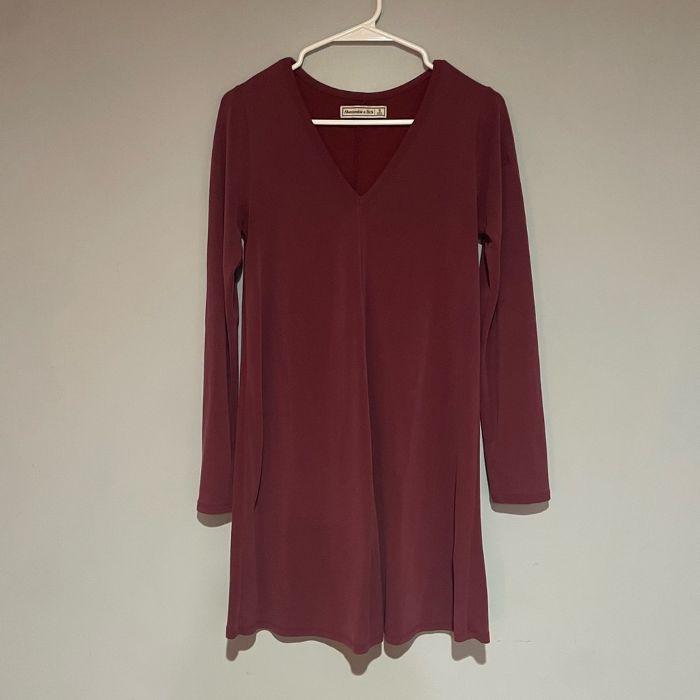 Abercrombie & Fitch Red Long T-Shirt Sleeve Dress